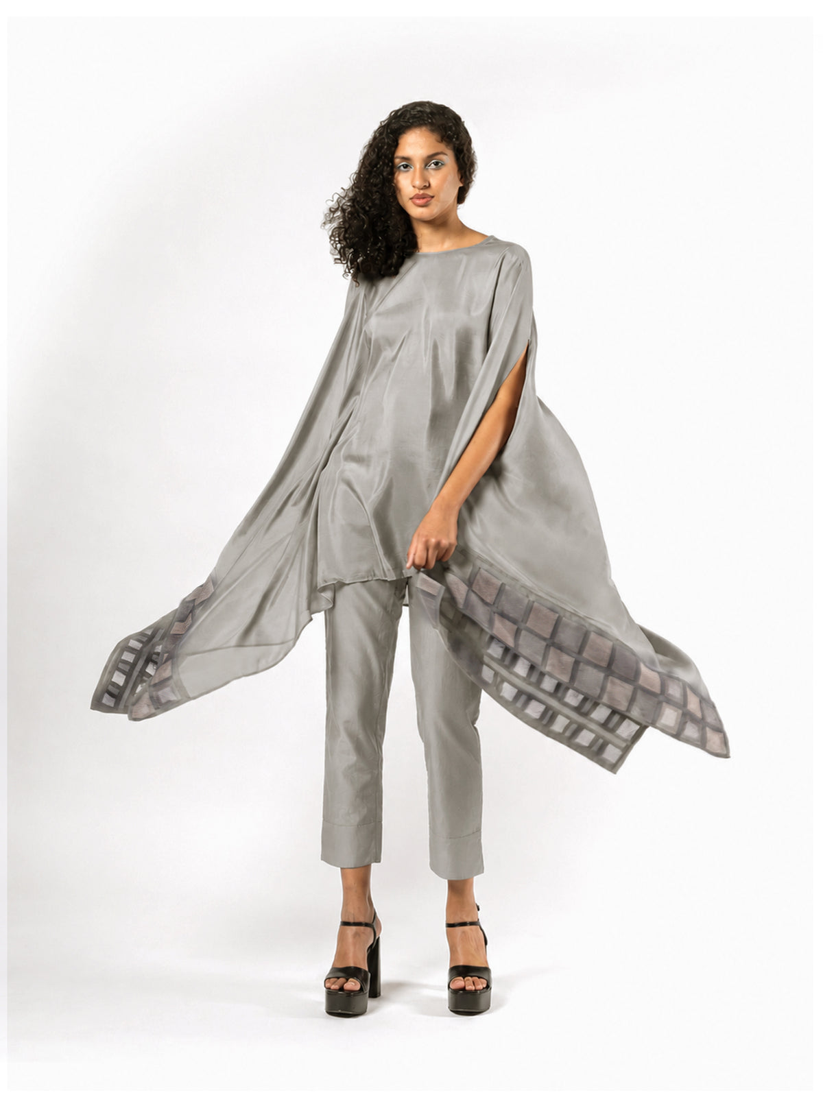 Gaby Grey Silk Cape