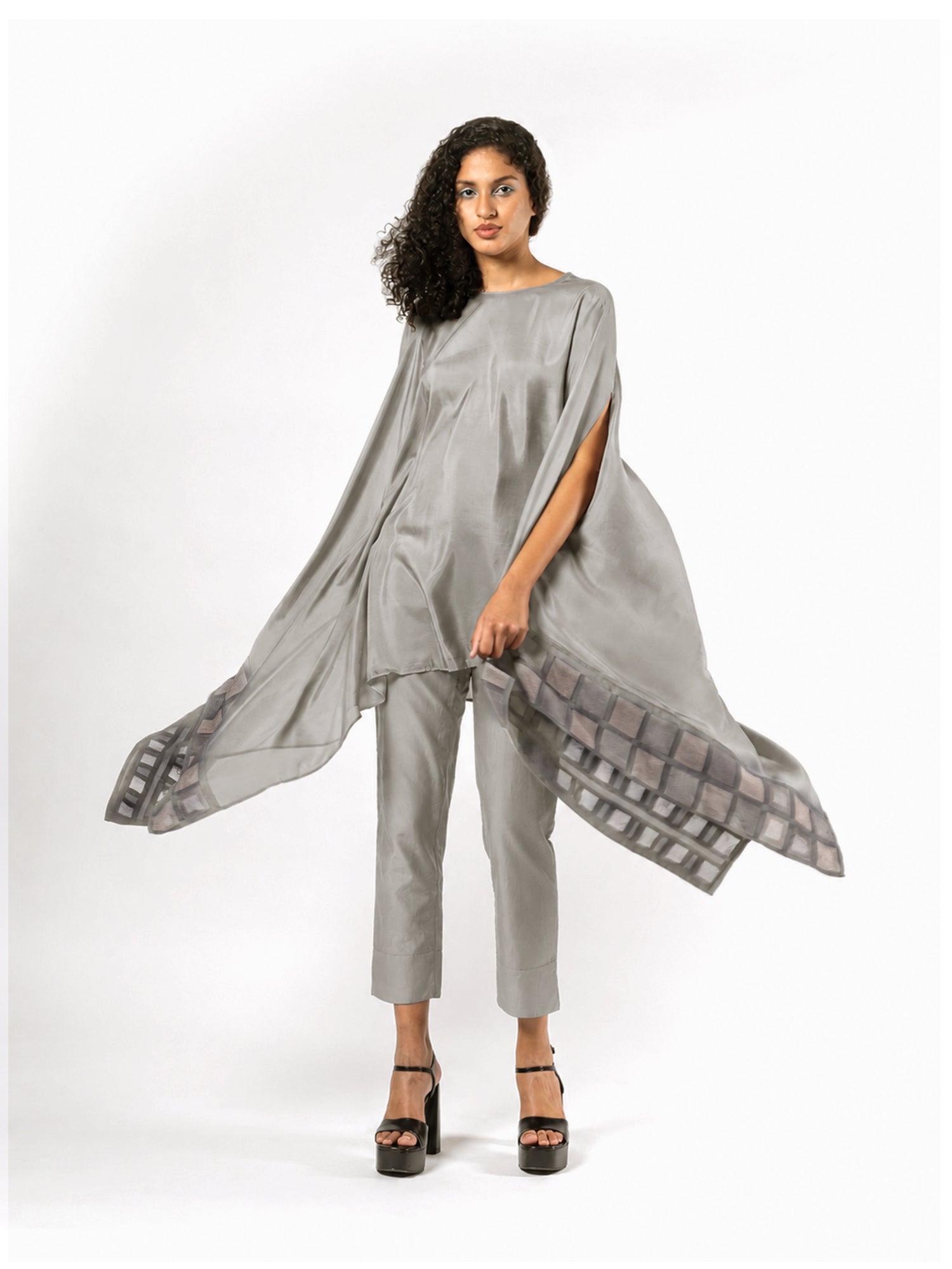 Gaby Grey Silk Cape