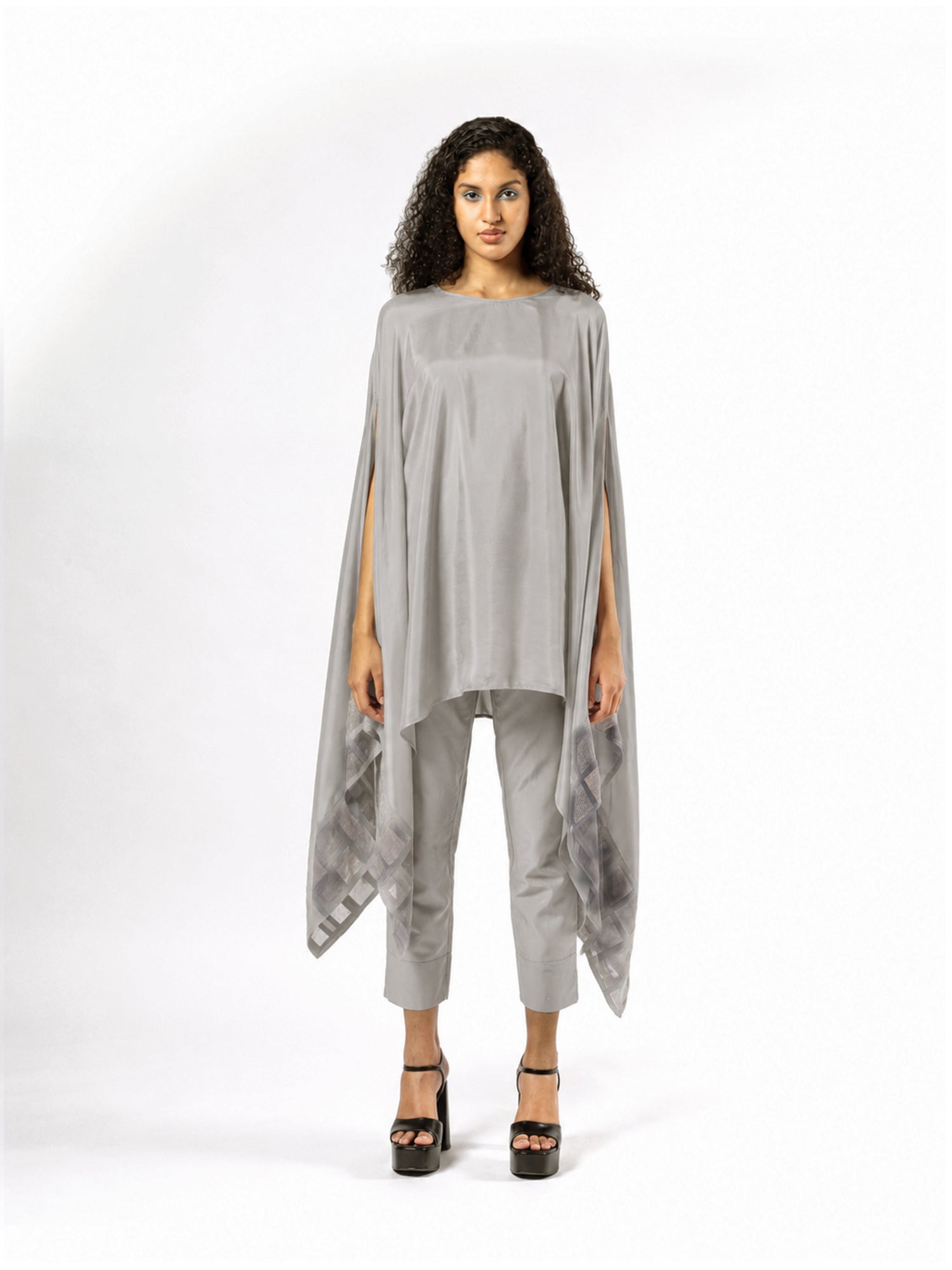 Gaby Grey Silk Cape