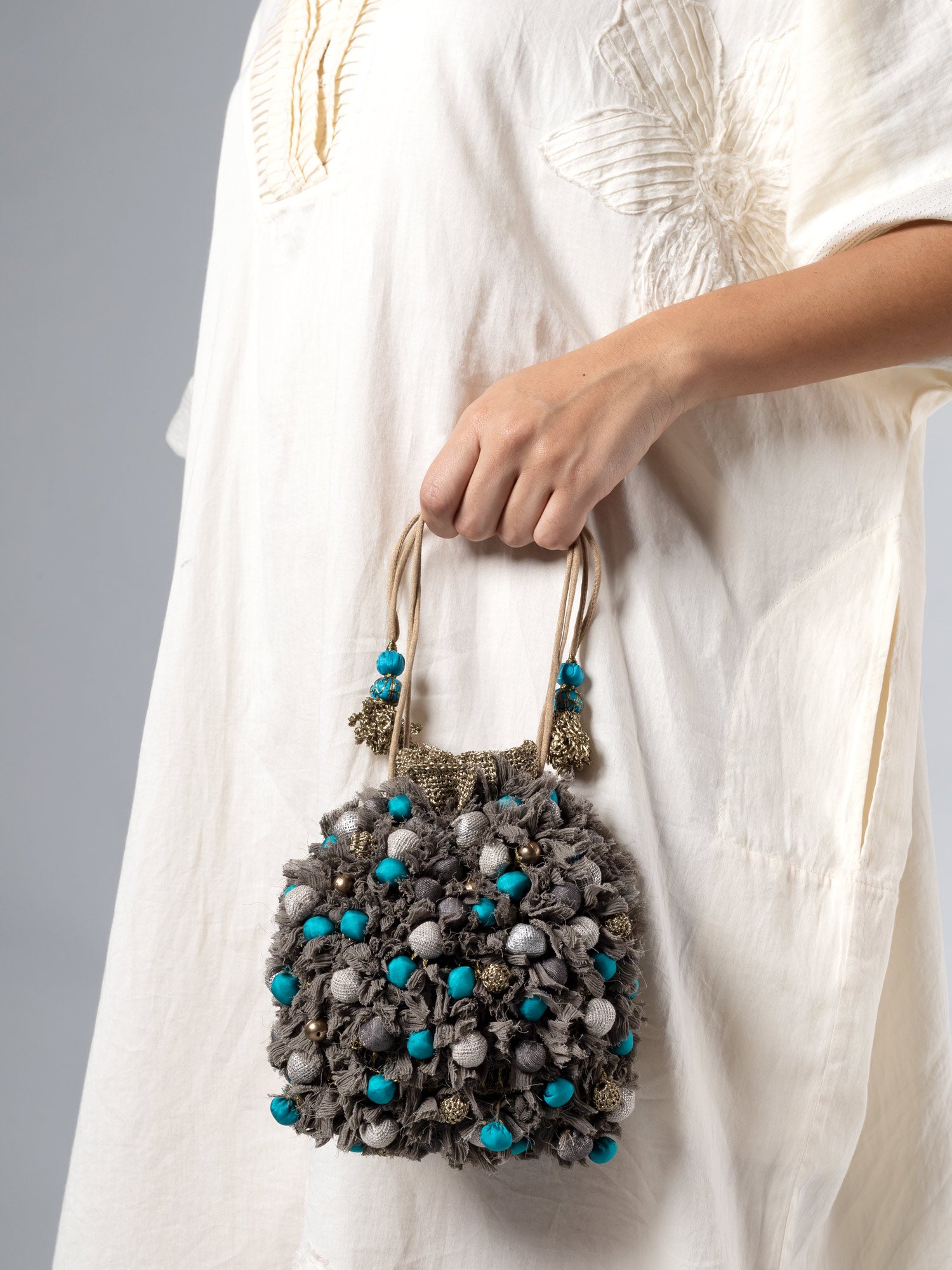 Confet Grey Turq Potli Bag