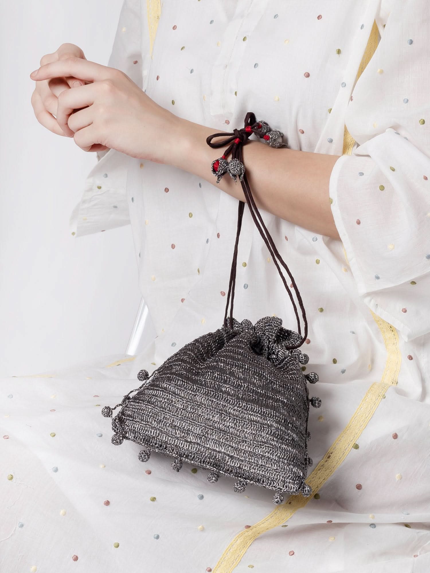 Polki Silver Potli Bag