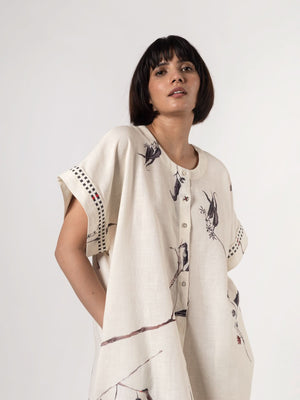 Leila Natural Charcoal Dress