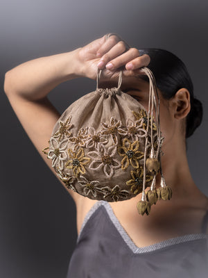 Flora Beige  Potli Bag