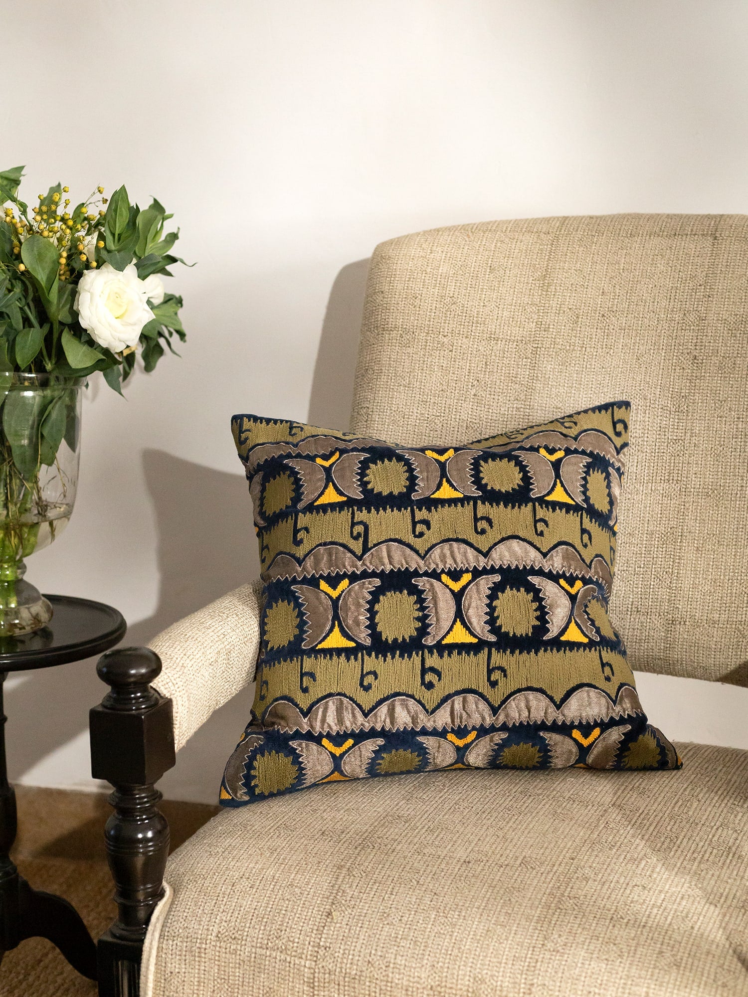 Yulduz Blue & Olive Cushion Cover