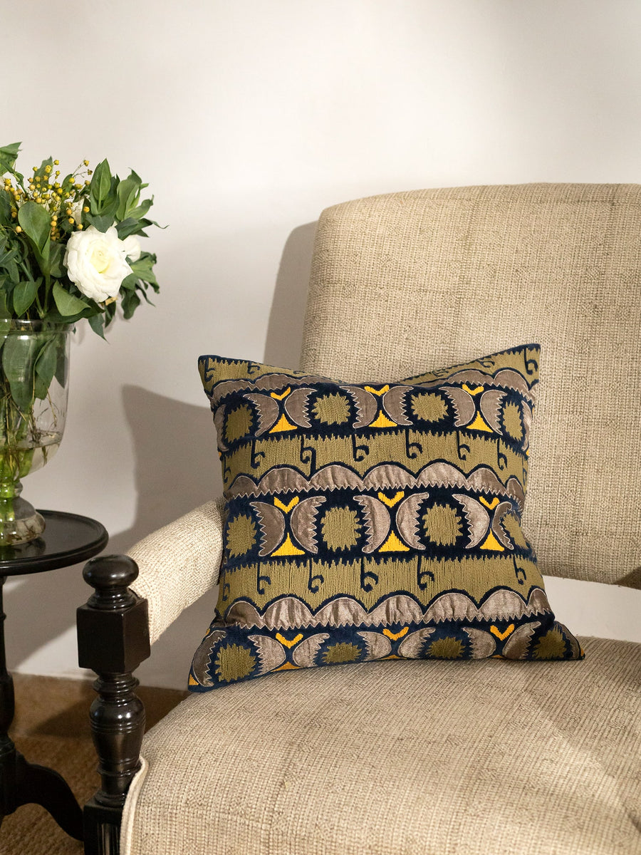 Yulduz Blue & Olive Cushion Cover