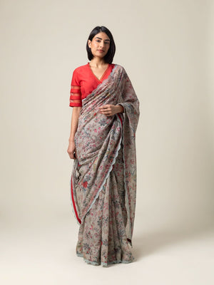 Amaree Grey Red Saree