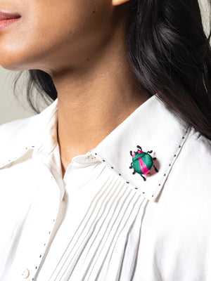 Twix Beetle Green/Hotpink Brooch