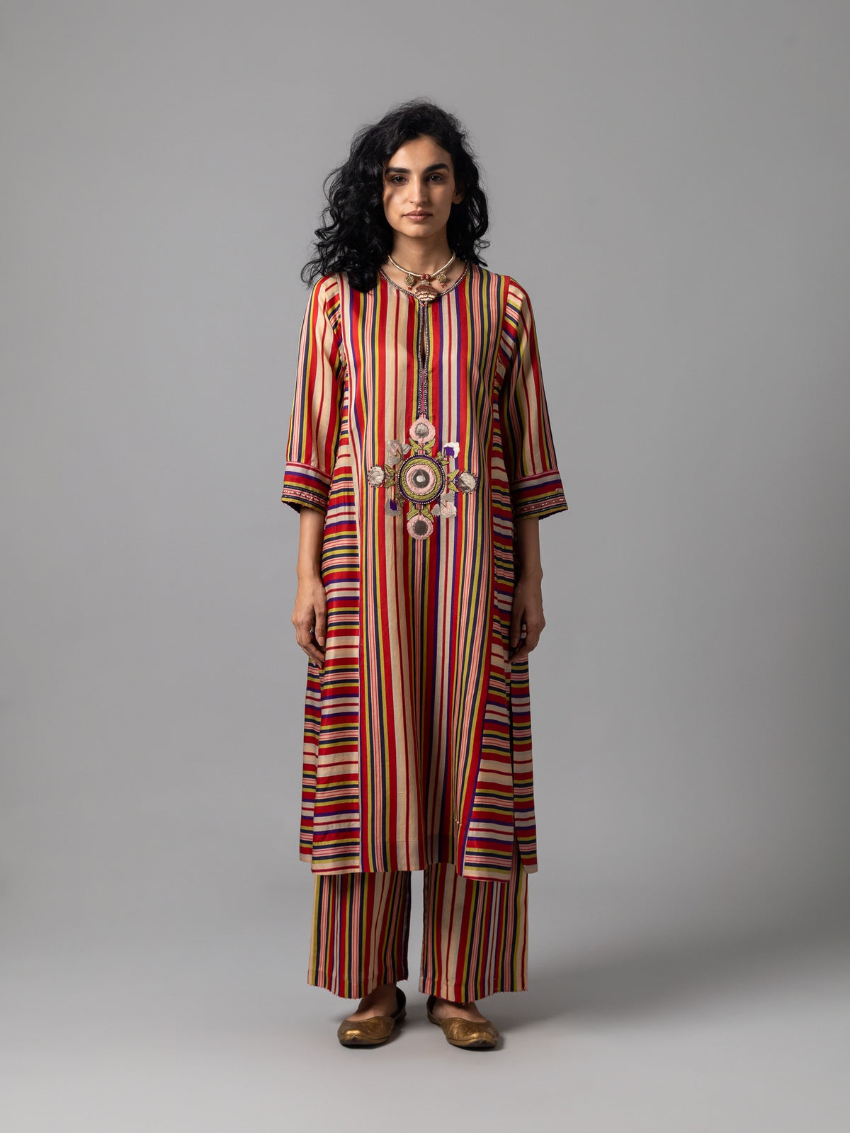Qator Red Blue Stripe Kurta