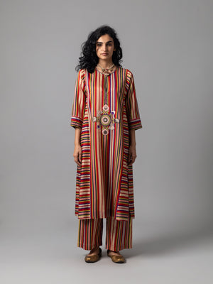 Qator Red Blue Stripe Kurta