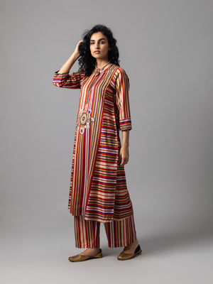 Qator Red Blue Stripe Kurta