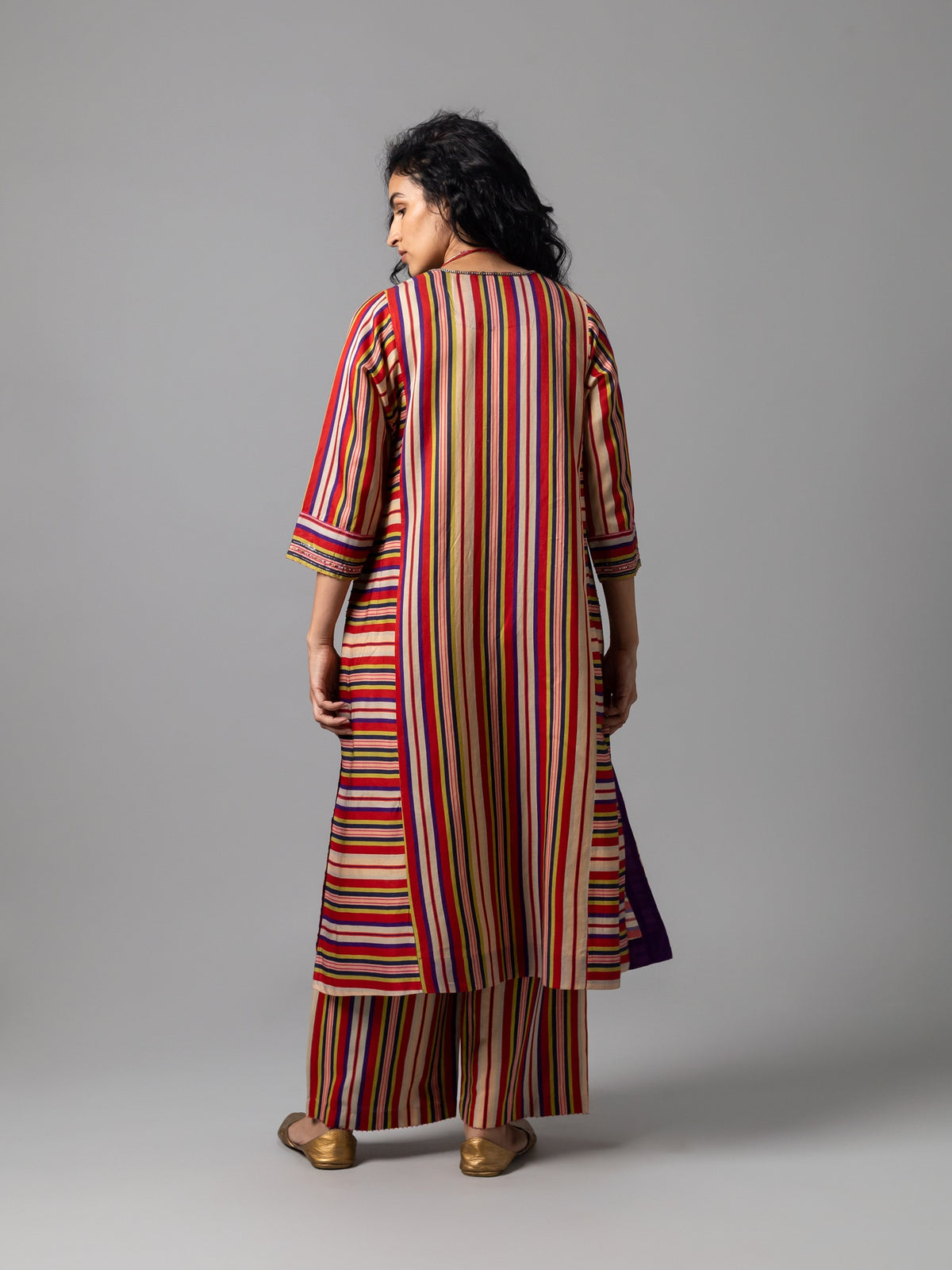 Qator Red Blue Stripe Kurta