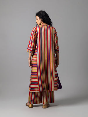 Qator Red Blue Stripe Kurta
