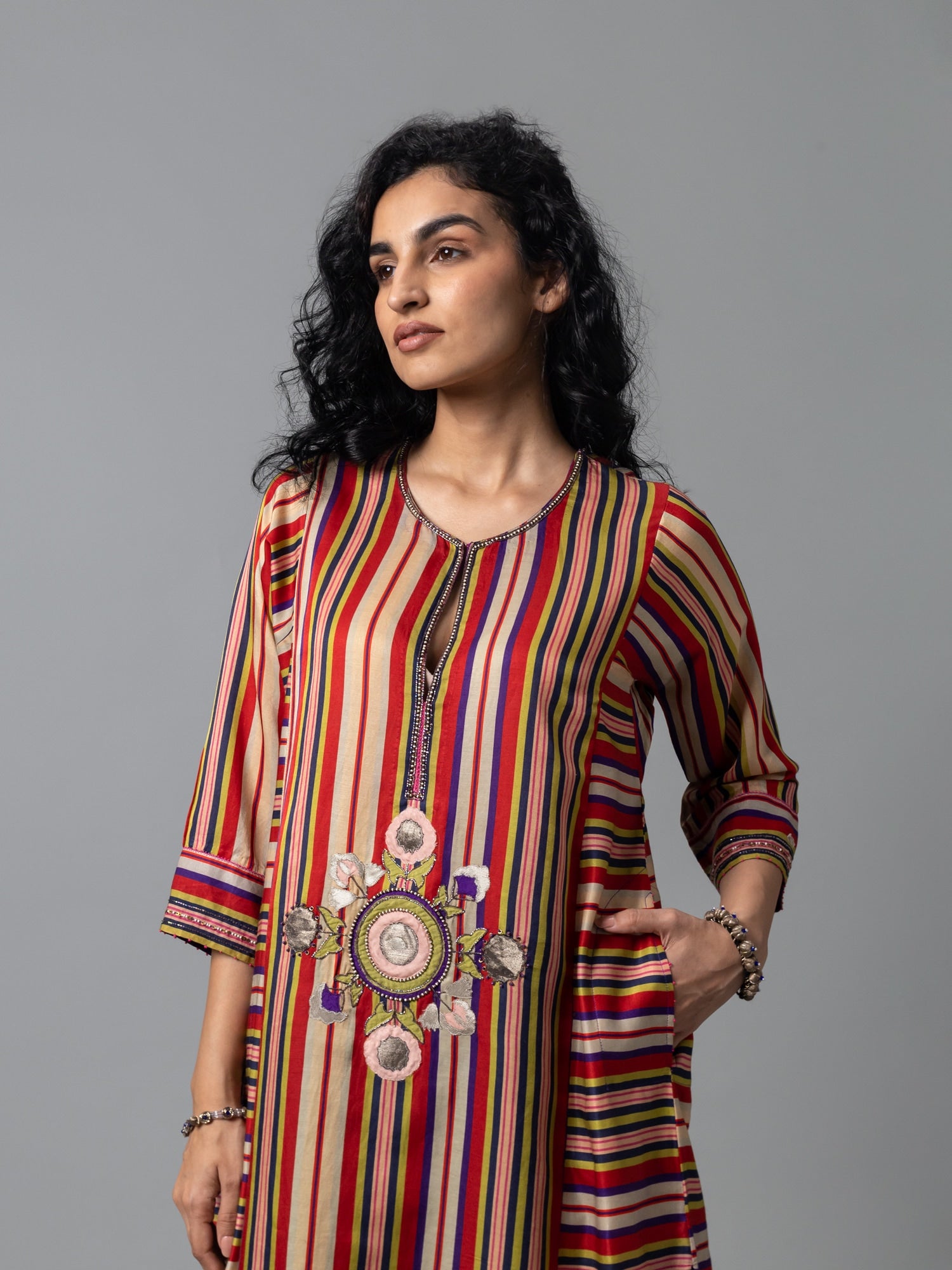 Qator Red Blue Stripe Kurta
