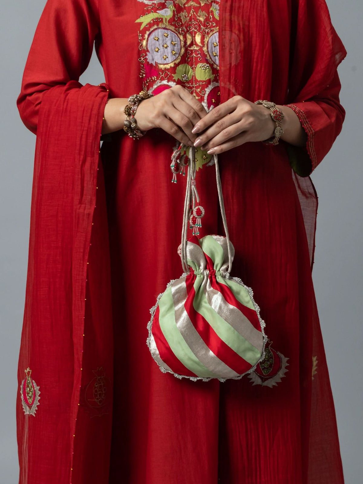 Kawee Red Green Potli Bag