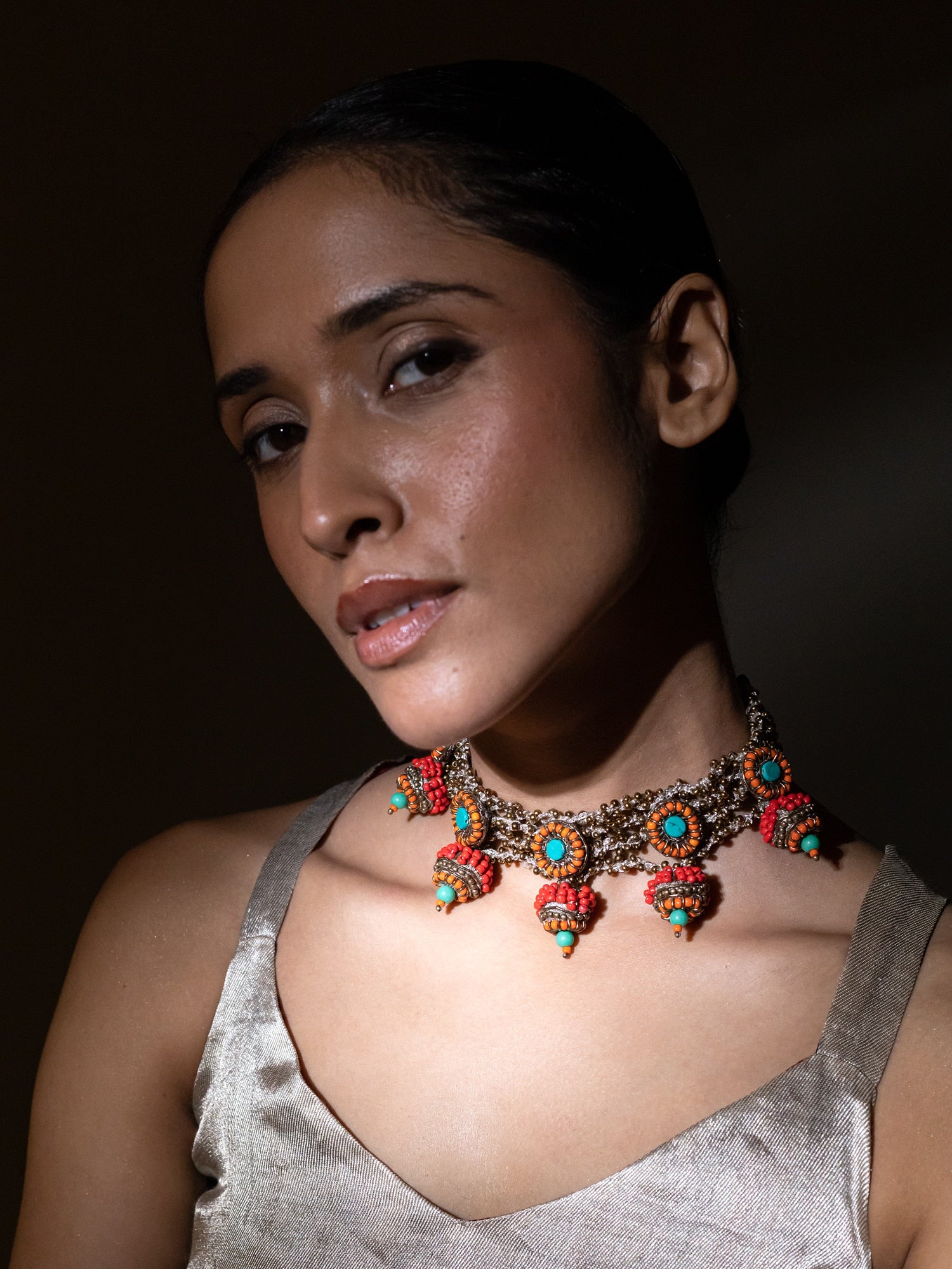 Tashi Coral Teal Choker