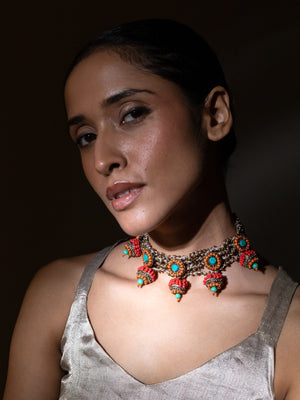 Tashi Coral Teal Choker