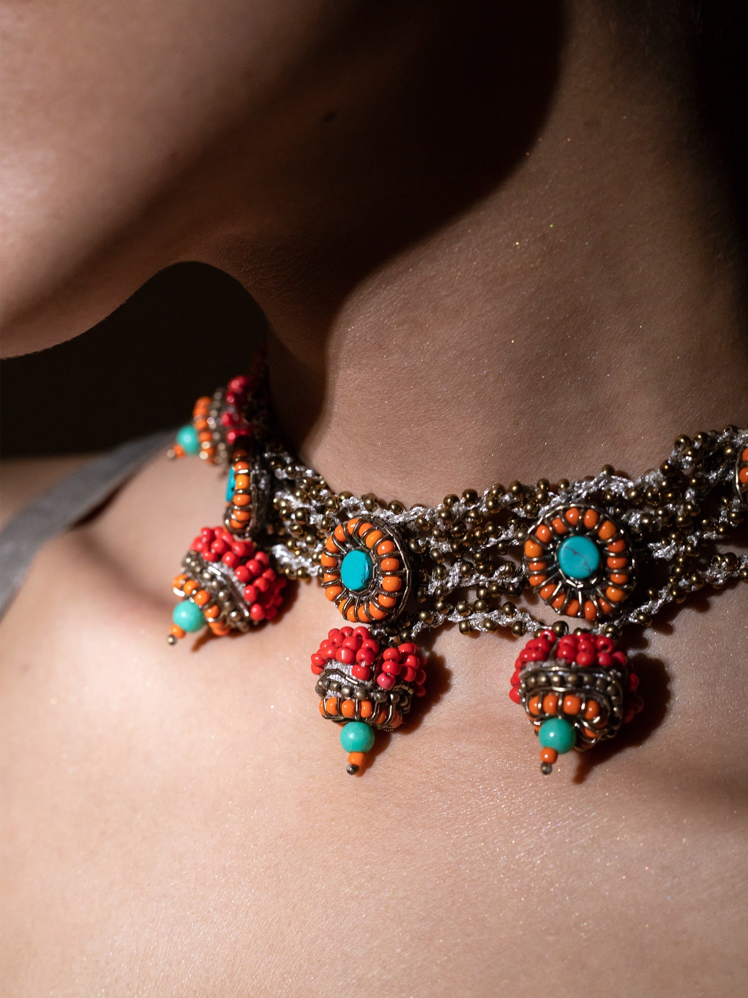 Tashi Coral Teal Choker