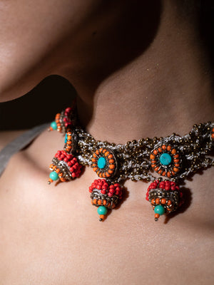 Tashi Coral Teal Choker