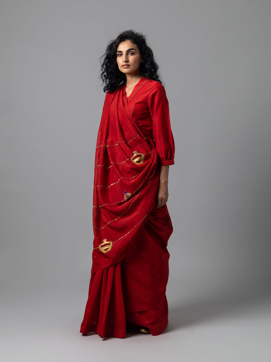 Qizil Deep Red Saree
