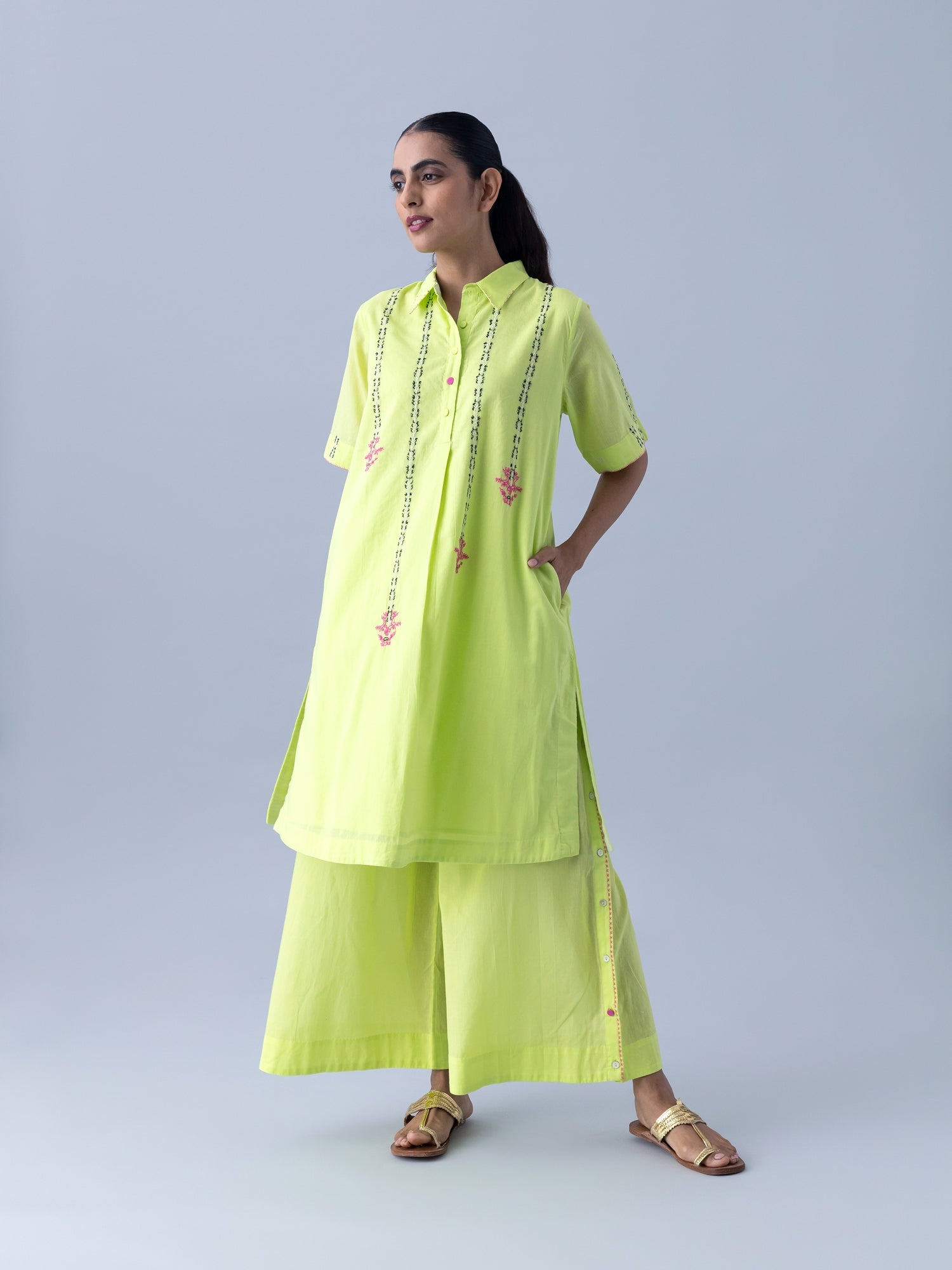 Nool Neon Green Kurta