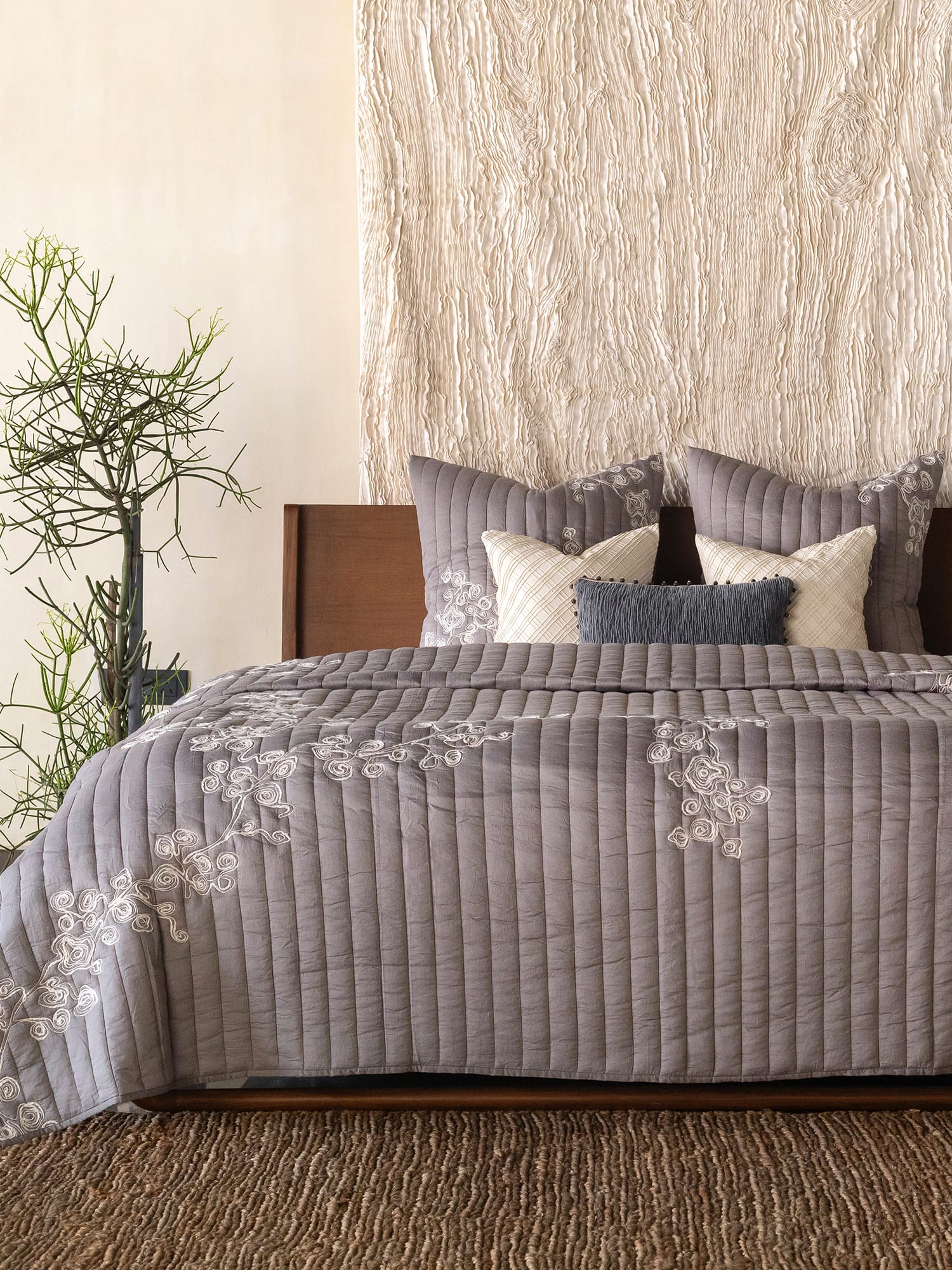 Sakura Set Of 3 Steel Grey Bedding Set
