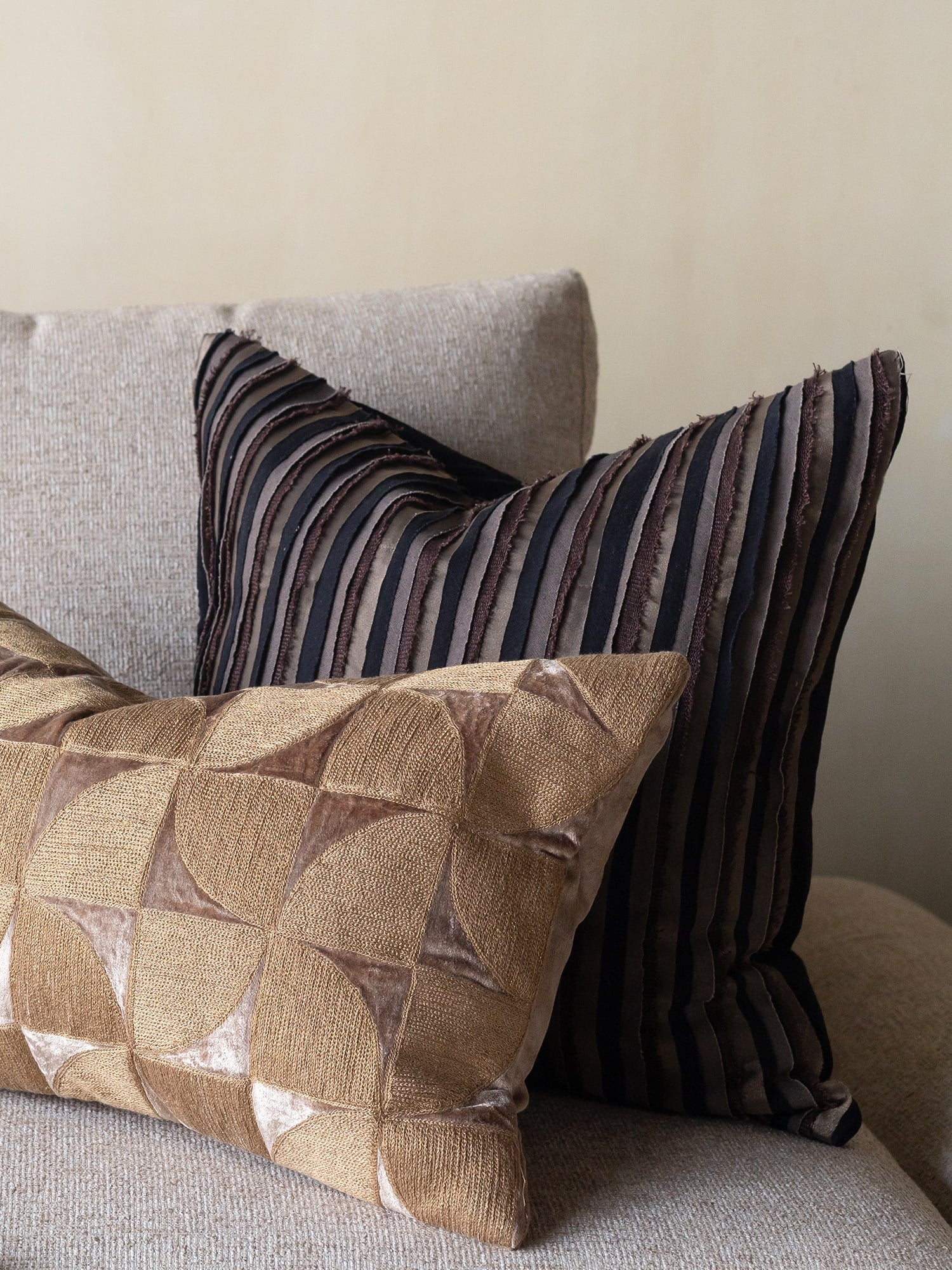 Fiber Charcoal - Brown - Beige Cushion Cover