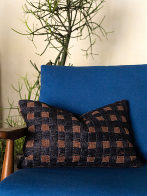 Thalor Charcoal-Brown Lumbar Cushion Cover