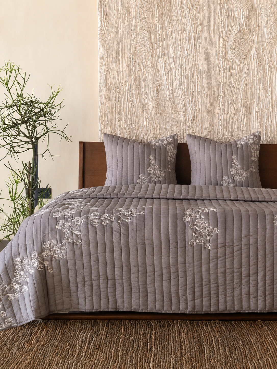 Sakura Set Of 3 Steel Grey Bedding Set