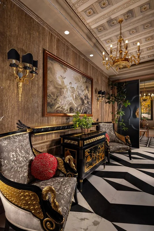 Ornate lounge with chandelier