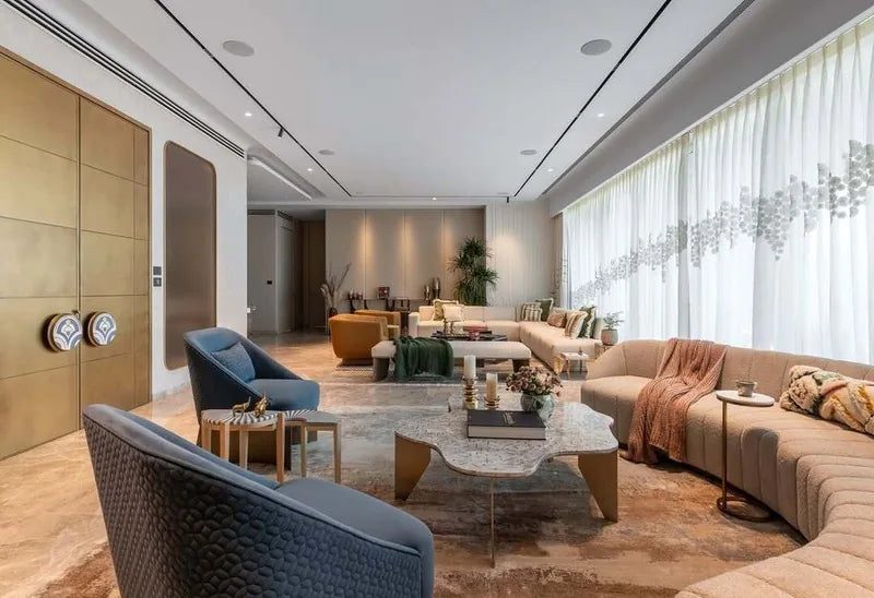 Contemporary living space with soft furnishings