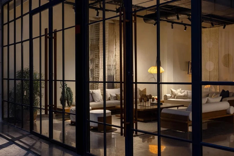 Bespoke textile studio with steel-framed glass partitions